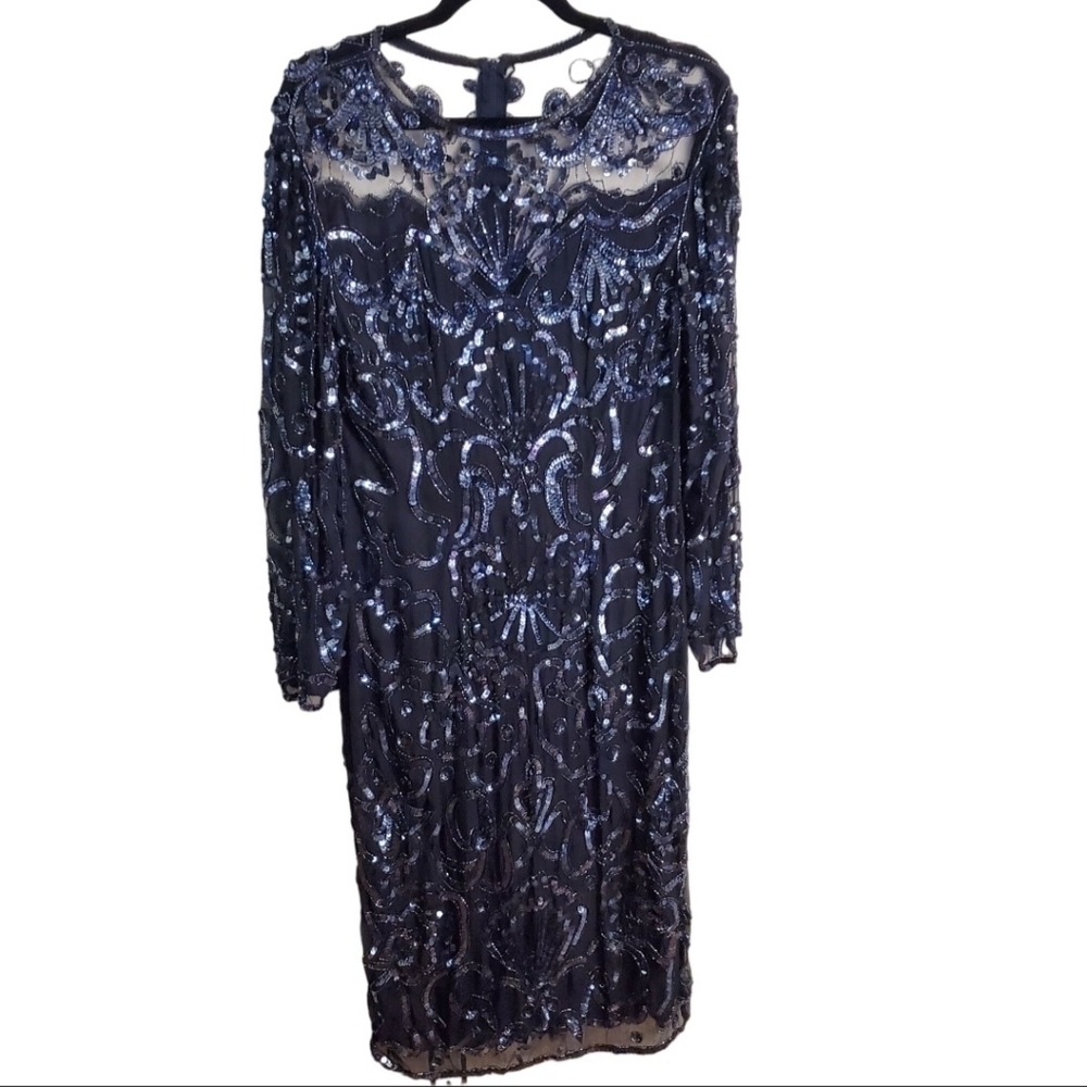 Vintage 80s Swee Lo Black Silk Sequined Midi Dress Size S